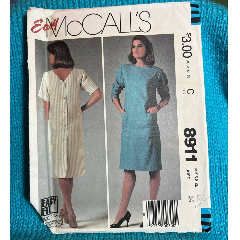 McCalls 8911 sheath dress 1980s sewing pattern sz 12